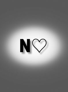 the letter n with a heart cut out of it's side on a gray background