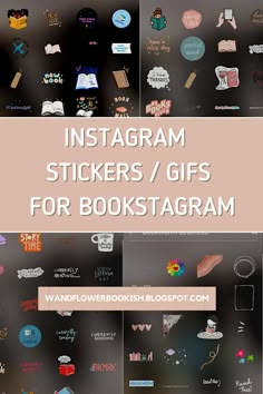 the instagram stickers / gifts for bookstores are displayed in different styles and colors