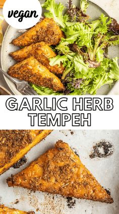 grilled garlic herb tempeh with lettuce and salad on the side