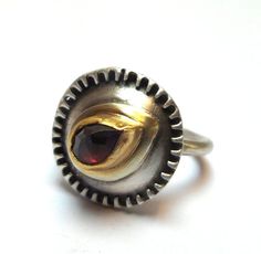 SALE - Garnet Ring - Silver and gold ring - Stacking Ring - Rose Cut Ring - Gemstone ring - free shi Teardrop Stone Setting Ring For Anniversary, Unique Round Ruby Ring With Stone Setting, Silver And Gold Ring, Gold Ring Stacking, Rose Cut Ring, Garnet Ring Silver, Peridot Pendant, Blue Topaz Pendant, Gold Statement Ring