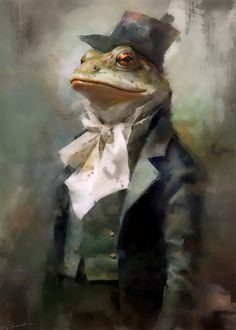 a frog dressed in a suit and top hat