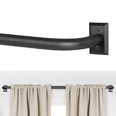 the curtain rod is hanging on the wall next to curtains in front of a window