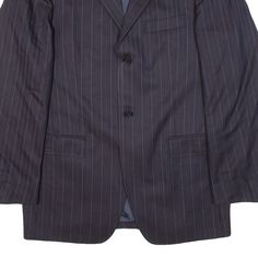 Item is in good used condition. >Size: M >Armpit To Armpit: 20" >Armpit To Cuff: 17" >Collar To Hem: 32" Pinstripe Business Outerwear With Pockets, Business Pinstripe Outerwear With Pockets, Striped Long Sleeve Outerwear For Business Casual, Business Blazer With Vertical Stripes And Long Sleeves, Classic Striped Suits With Pockets, Classic Long Sleeve Outerwear With Vertical Stripes, Business Striped Single Breasted Outerwear, Business Striped Sport Coat With Welt Pockets, Striped Business Outerwear With Pockets