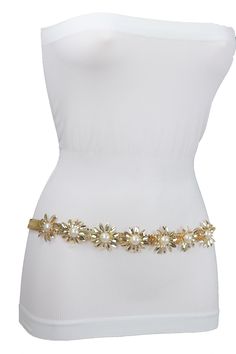 Brand New Trendy Women Bling Waistband Spring Summer Collection Ladies Fashion Sexy Belt - day or night classic look or party time Brand new sexy fun and edgy fashion special and unique stylish belt Ladies Fashion Fancy Casual Dressy Style BeltSpecial Style Day Night Evening Party Or Work Fashion BeltStyle : Fashion / Waist or HipCondition : Brand NewColor : Gold metal waistband + cream imitation pearl beads Size: One Size BeltAdjustable Can Fit Size Small - Medium Waist Size: About 28" - 45"Bel Trendy Gold Belts For Spring, Gold Adjustable Belt For Spring, Adjustable Gold Belt For Summer, Gold Adjustable Belt For Summer, Gold Fitted Belt, Chic Gold Belt For Summer, Trendy Gold Party Belt, Adjustable Belts For Party In Spring, Adjustable Belt For Party In Spring