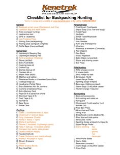 the checklist for backpacking hunting is shown in orange and black text on white