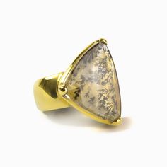 Dendritic Quartz Ring Elegant Moss Agate Rings With Natural Inclusions, Triangle Ring, Bezel Ring, Cabochon Ring, Quartz Ring, Druzy Ring, Clear Quartz, Gold Vermeil, Gemstone Rings