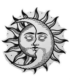 the sun and moon face is drawn in black ink