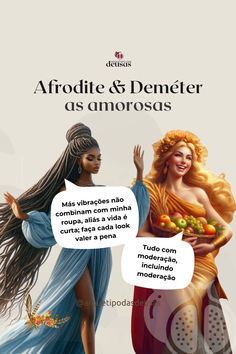 two women talking to each other in front of a sign that says, arrdite & demeter as anrosas