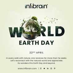 an advertisement for the world earth day with trees and plants in it, on a green background