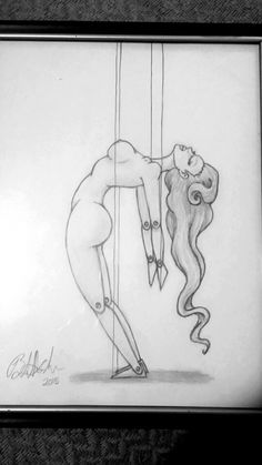 a drawing of a woman hanging from a rope