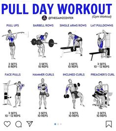 an image of a man doing pull - up workouts with the words pull day workout