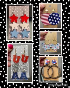 "How adorable are these red white & blue earrings!  They are perfect for the 4th of July & Memorial day. Hooks add about 1/2\"." Patriotic Red Star-shaped Earrings, Patriotic Multicolor Earrings For Independence Day, Patriotic Earrings For 4th Of July, Blue Patriotic Earrings For Independence Day, Patriotic 4th Of July Earrings, Patriotic Blue Earrings For Independence Day, Red Dangle Earrings For 4th Of July, Patriotic Red Star Earrings, Patriotic Earrings For 4th Of July Gift