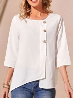 Essential Tops, Linen Style Fashion, Cotton Tops Designs, Cold Shoulder Tops, Ladies Tops Blouses, Women Blouses Fashion, Comfy Dress, Fashion Tops Blouse