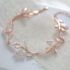 Rose gold cubic zirconia cuff bracelet for bride - APRILLE - Treasures by Agnes Gold Bridesmaid Bracelet, Bracelet For Bride, Gold Infinity Bracelet, Bridal Backdrop Necklace, Bridal Bracelet Pearl, Rose Gold Wedding Jewelry, Pearl Bracelet Wedding, Gold Backdrop, Backdrops Necklace