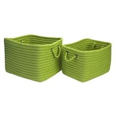 two lime green storage baskets with handles