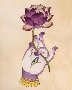 a drawing of an elephant holding a flower in it's trunk with one hand