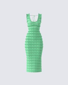 The apple of their eye 💚 Made from lace fabric and complete with shirred lace trim at the front and back neckline, a low back, and a back slit - this green ruffle trim mini dress will have everyone wanting to take a bite 🍏 Crochet Dresses, Black Off Shoulder, Future Life, Mini Wrap Dress, Black Ruffle, Vacation Outfits, White Mini Dress, Dressing Room, Low Back