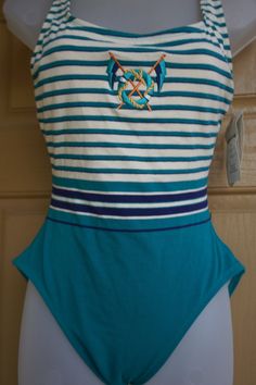 "NWT Amber Bay. Size 10 one piece swimsuit 90s. In good vintage condition. 17.5\" across front armpit to armpit 12\" across waist 16\" across hips 28\" length top of shoulder to crotch" Striped Fitted Tankini For Beach Season, Fitted Striped Tankini For Beach Season, Sleeveless Striped Bodysuit For Pool, Striped Sleeveless Lined Swimwear, Striped Bodysuit For Swimming And Beach Season, Sleeveless Striped Lined Swimwear, Striped Bodysuit For Beach Season Swimming, Swimwear 90s, 2000 Clothes