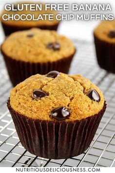 gluten free banana chocolate chip muffins on a cooling rack