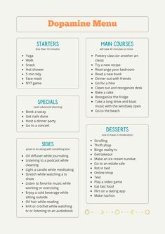 Make Your Own Dopamine Menu - A Thousand Lights Free Dopamine, Dopamine Menu Ideas Aesthetic, Dopamine List Ideas, Dopamine Journal, Hyperfixation Meal, Dopamine Ideas