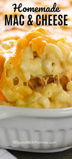 homemade macaroni and cheese in a white dish