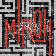 the cover to an album with red and black letters on it, surrounded by mazes