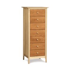 a tall wooden dresser with five drawers