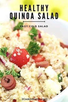 healthy quinoa salad in a white bowl