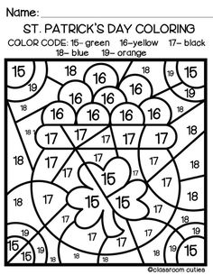 the color by number page for st patrick's day coloring