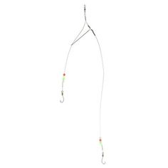 a fishing pole with two hooks and some beads hanging from it's end, against a white background