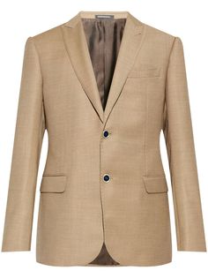 beige wool-cashmere blend button fastening closed lapels chest welt pocket long sleeves two side flap pockets straight hem Beige Notch Lapel Tweed Jacket For Business, Classic Beige Tweed Jacket For Business Casual, Classic Beige Semi-formal Blazer, Classic Beige Blazer For Semi-formal Occasions, Formal Cream Tweed Jacket, Beige Long Sleeve Business Casual Suit, Beige Long Sleeve Blazer For Semi-formal, Beige Long Sleeve Blazer For Semi-formal Occasions, Beige Long Sleeve Semi-formal Blazer