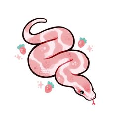 a pink snake with strawberrys on it's back and its tail curled up