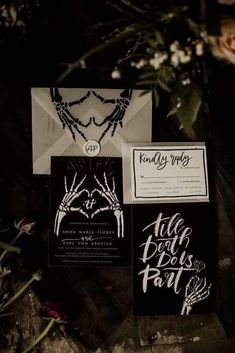 the wedding stationery was done in black and white