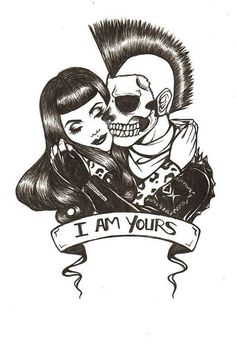 an ink drawing of a couple hugging each other with the words i am yours on it