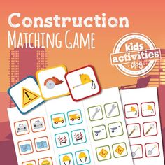 Construction Memory Matching Game Printable for Kids Geography Games For Kids, Geography Games, Construction Games, Memory Match Game, Game Printable