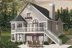 this is an artist's rendering of a house in the country side with deck and patio