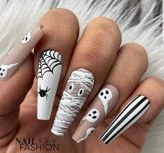 Web Nails, Easy Halloween Nails Design, Candy Corn Nails, Halloween Nails Diy, Simple Fall Nails, Long Square Acrylic Nails