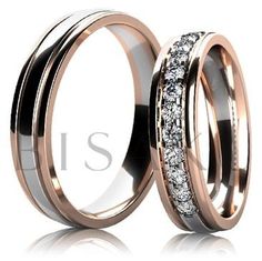 two wedding bands with diamonds on them