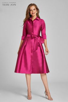 This 3/4 Sleeve Belted Taffeta Shirtdress comes in Black, Navy and Magenta Minimalist Dress Formal, Cocktail Dress Elegant, Cheap Cocktail Dresses, Tea Length Skirt, Minimalist Dress, Cocktail Dresses Online, A Line Cocktail Dress, Taffeta Fabric, Brocade Dresses