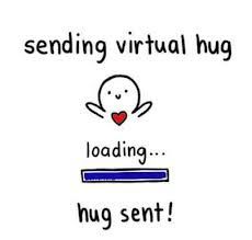 a white card with the words sending virtual hug loading hugs sent