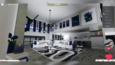 a virtual view of a living room with blue accents