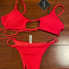 Size Small, Cheeky Bikini. Never Worn, Did Take Tags Off To Wash It. Trendy Red Swimwear For Poolside, Red Trendy Swimwear For Vacation, Trendy Red Swimwear For Vacation, Red Strappy Swimwear For Summer, Red Strappy Summer Swimwear, Red Strappy Swimwear For Vacation, Red Strappy Beachwear Swimwear, Red Strappy Swimwear For Beach Season, Red Strappy Swimwear