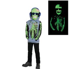 glow in the dark skeleton costume with hoodie and headband for halloween or any other event