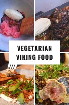 there are many different types of food on this plate with the words vegetarian viking food