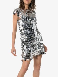 Shop Paco Rabanne sequin chain-disc mini dress with Express Delivery - FARFETCH Chainmail Dress, Themed Outfits, Sequin Mini, Silver Dress, Paco Rabanne, Sequin Mini Dress, French Fashion, Fall Dresses, Party Outfit