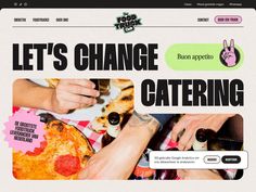 an image of a website homepage with food and drinks on the page that says let's change catering