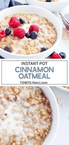 instant pot cinnamon oatmeal with fresh berries in the bowl and on top