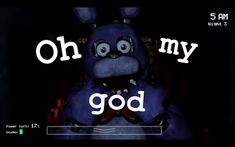 an animated character with the words oh my god on it's chest, in front of a dark background