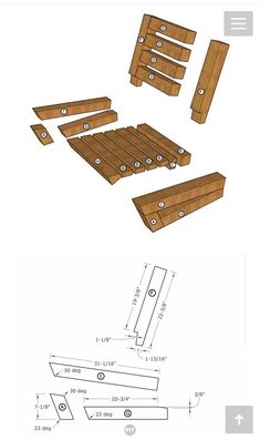 the plans for an outdoor bench are shown in three different positions, including one that is made out of wood