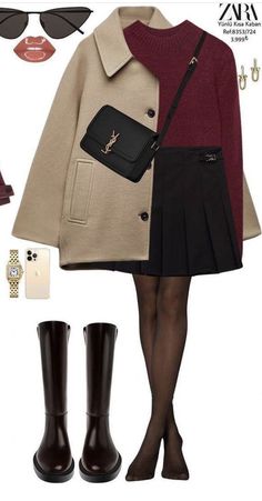 Classic Preppy Winter Outfits, Classy Theatre Outfit, Black Wool Coat Women Outfit, Tweed Jacket Winter Outfit, Zara Winter Outfit 2024, Fall Collection 2024, Casual Christmas Lunch Outfit, Autumn Formal Outfit, Cold Winter Outfits Colorful